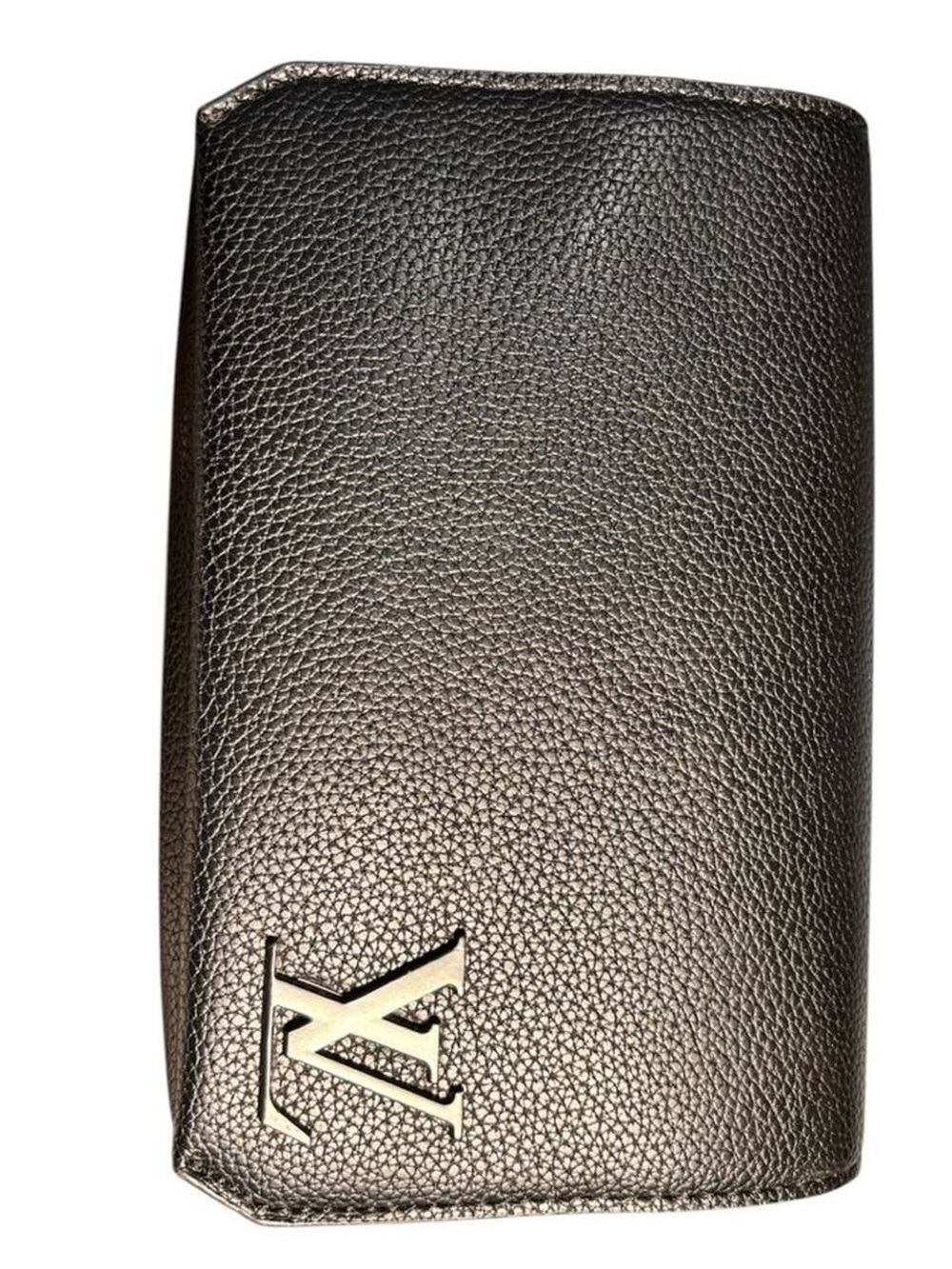 Louis Vuitton Black Textured Leather Clutch with Gold LV Accent